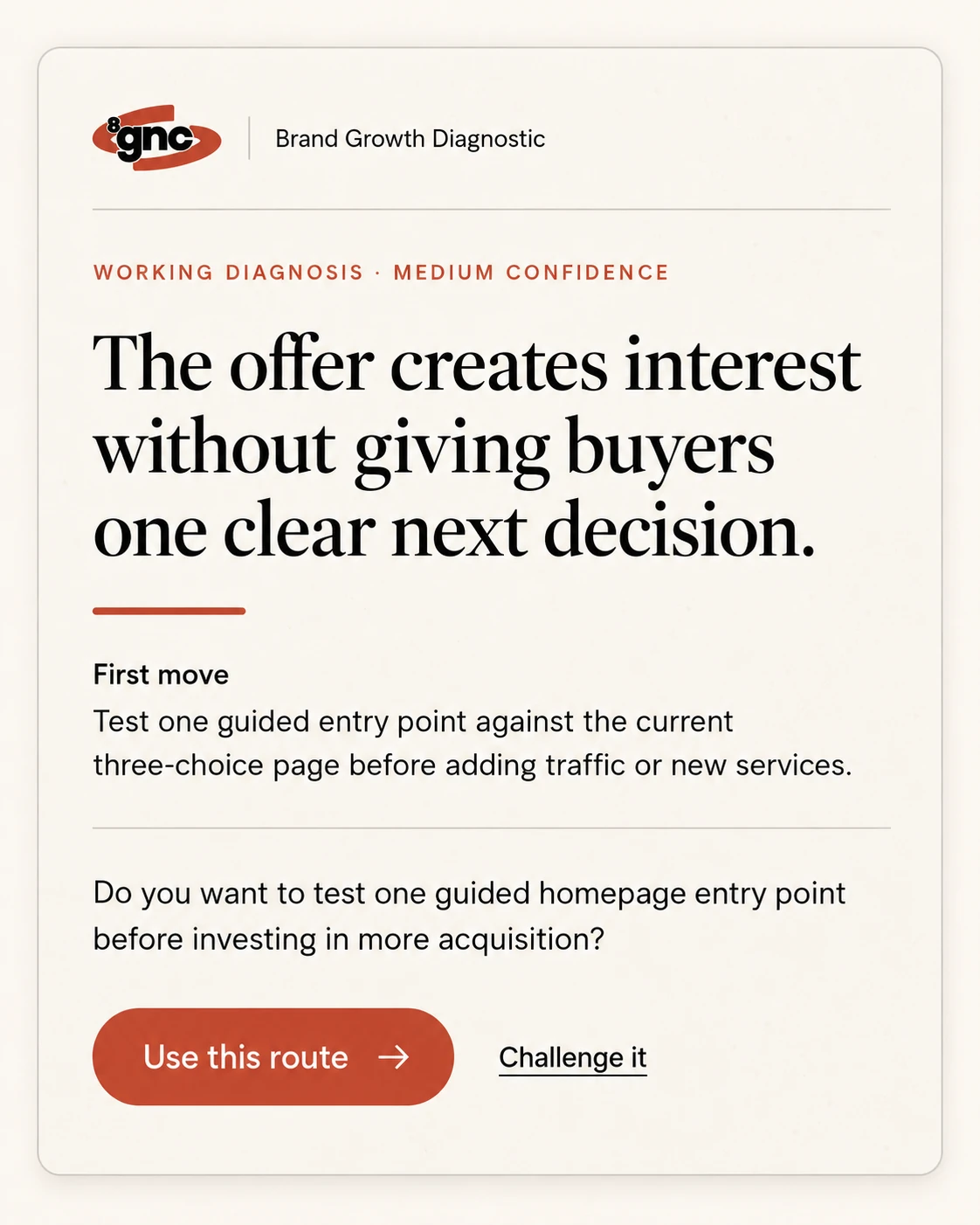 Brand Growth Diagnostic working diagnosis interface