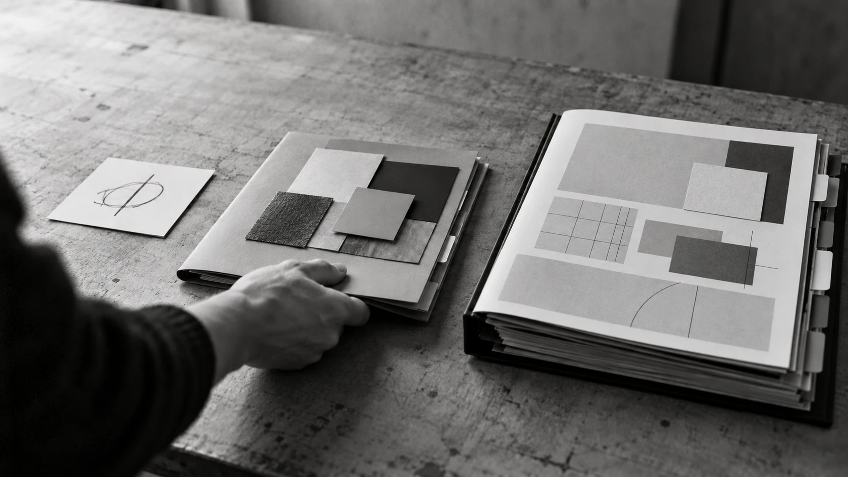 Brand planning materials laid out on a desk.
