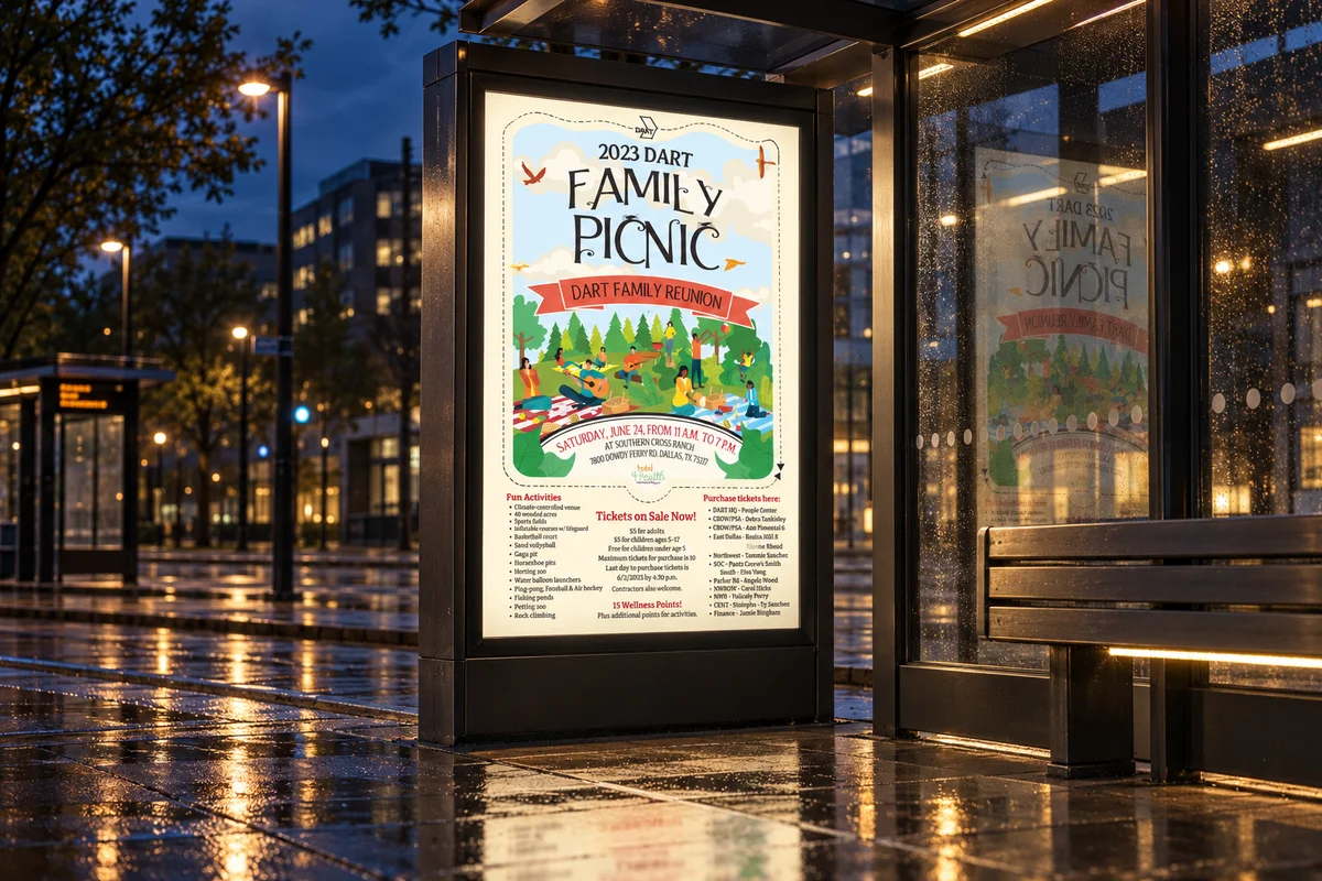 Generated showcase presentation: Family Picnic / street display for DART. Full image framing.