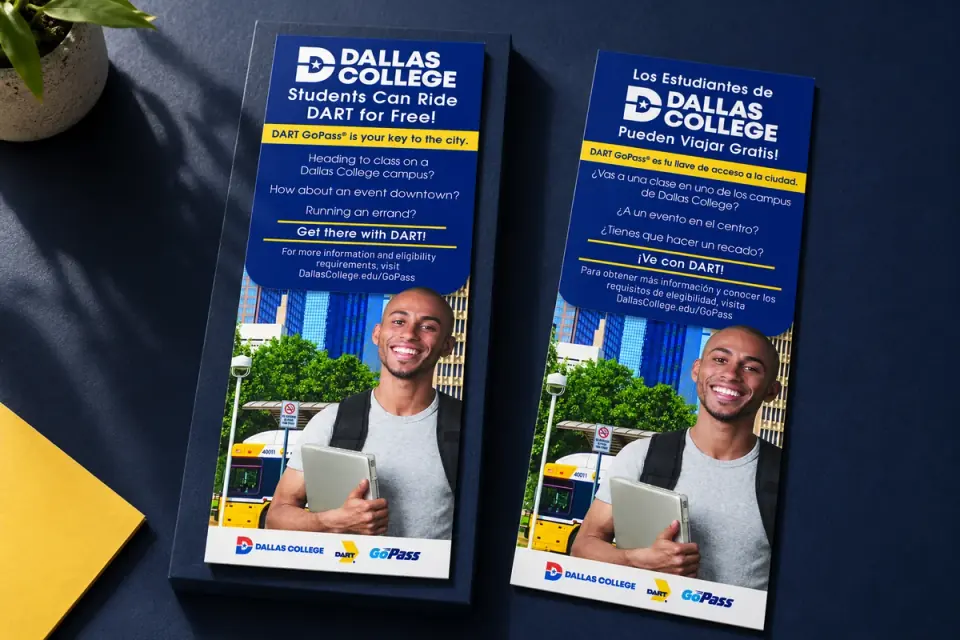 Dallas College / bilingual rack cards for DART.