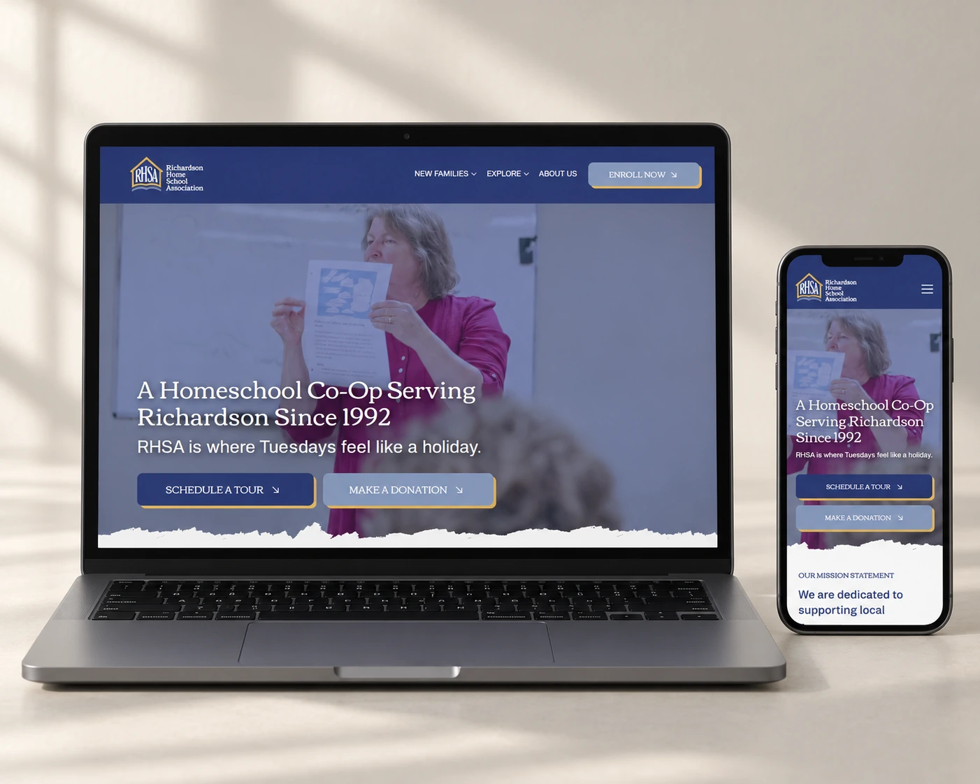 Richardson Homeschool Association website on desktop and mobile.